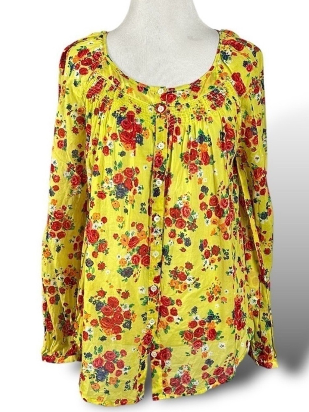 Anthropologie Postmark Size 6 Yellow Liberty Floral Button Down Shirt Dainty